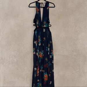 Express Navy Floral Backless Dress